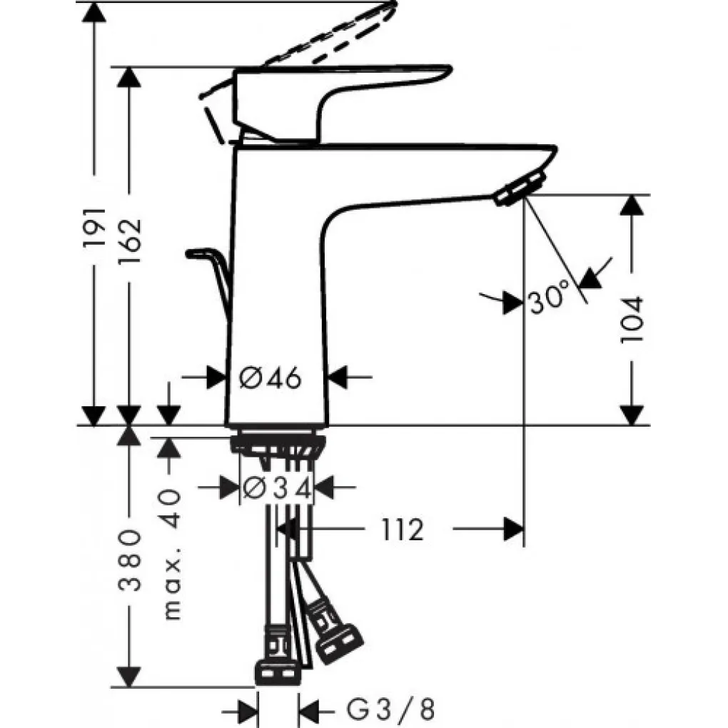 Змішувач для раковини Hansgrohe Talis E зі зливним гарнітуром (71710990)- Фото 2